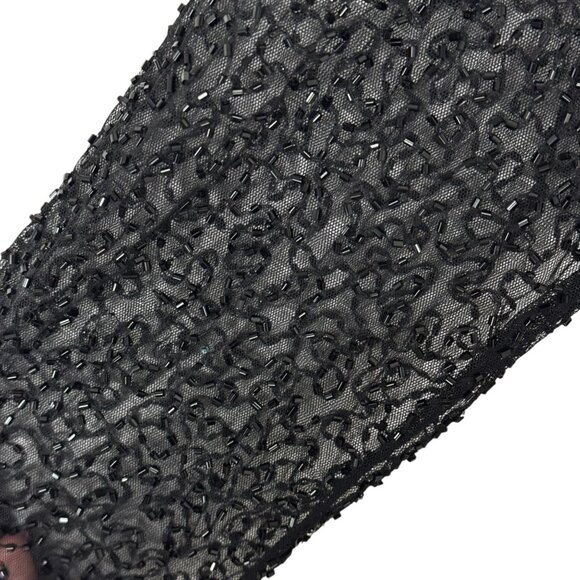 Pisarro Nights V Neck Cocktail Dress Beaded Mesh Sz 6 READ Formal 3/4 Sleeve - Picture 5 of 14